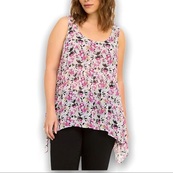 Torrid FLORAL CHIFFON SHARKBITE TANK TOP - Picture 1 of 8